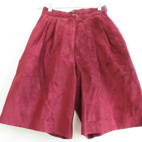 VINTAGE DANIER Deadstock Maroon Leather Suede High Waisted Shorts - Size 4 NWT - Picture 7 of 15